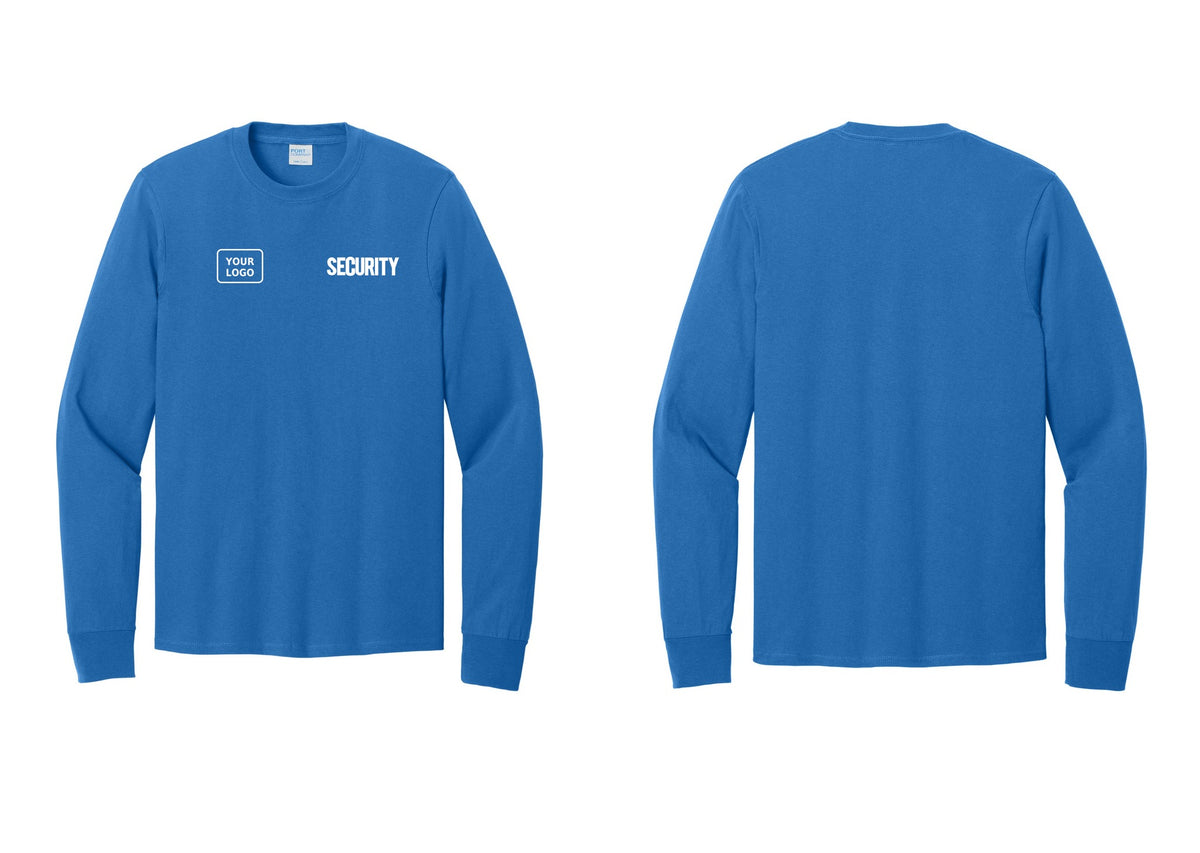 NYC Factory Men's Custom Logo Security Cotton Long Sleeve T-Shirt - SECURITY + Your Logo - Royal