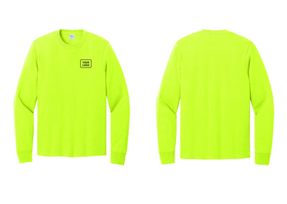 NYC Factory Men's Custom Logo Security Cotton Long Sleeve T-Shirt - Your Logo Only - Safety Green
