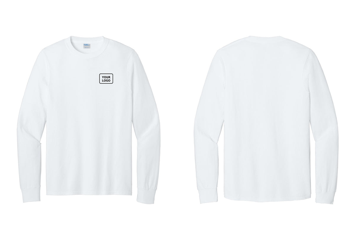 NYC Factory Men's Custom Logo Security Cotton Long Sleeve T-Shirt - Your Logo Only - White