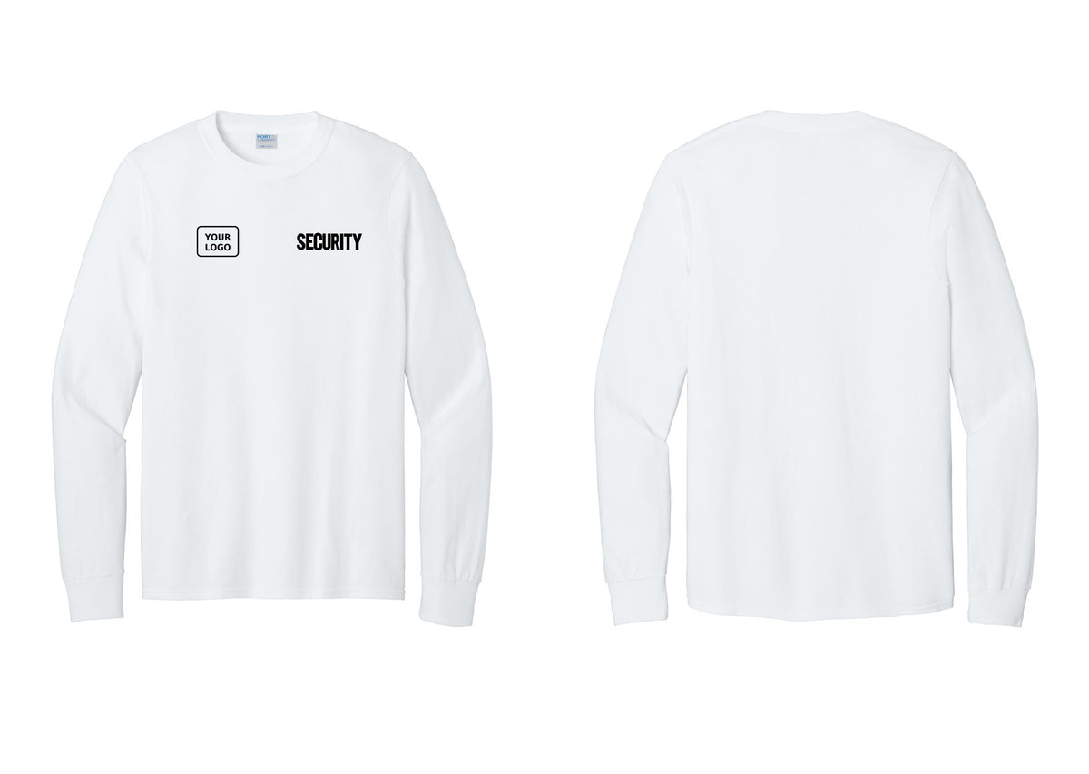 NYC Factory Men's Custom Logo Security Cotton Long Sleeve T-Shirt - SECURITY + Your Logo - White