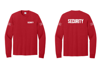 NYC Factory Men's Custom Logo Security Cotton Long Sleeve T-Shirt - Chest + Back + Your Logo Sleeves - Red