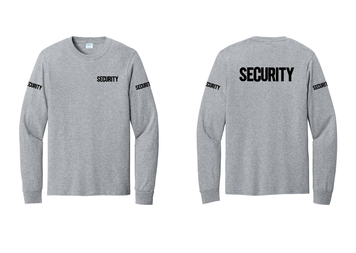 NYC Factory Men's Security Cotton Long Sleeve T-Shirt - Chest + Back + Security Sleeves - Athletic Heather