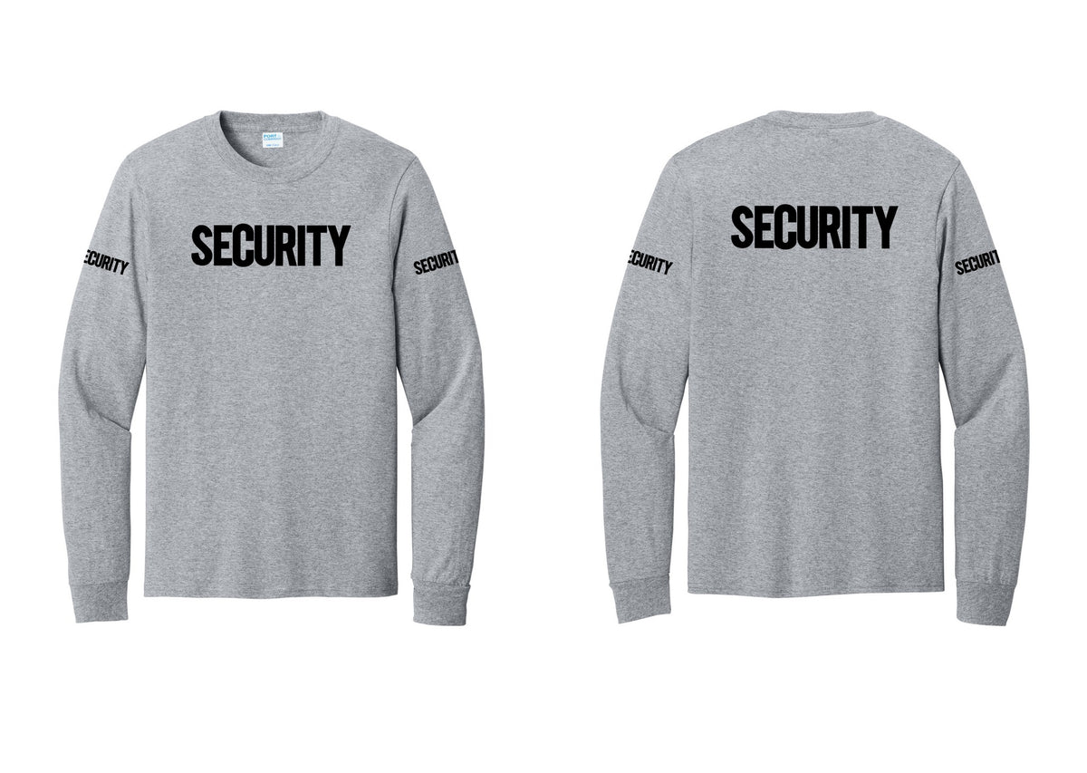 NYC Factory Men's Security Cotton Long Sleeve T-Shirt - Front + Back + Security Sleeves - Athletic Heather