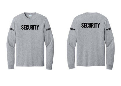 NYC Factory Men's Security Cotton Long Sleeve T-Shirt - Front + Back + Security Sleeves - Athletic Heather