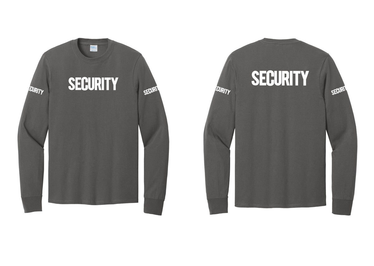 NYC Factory Men's Security Cotton Long Sleeve T-Shirt - Front + Back + Security Sleeves - Charcoal