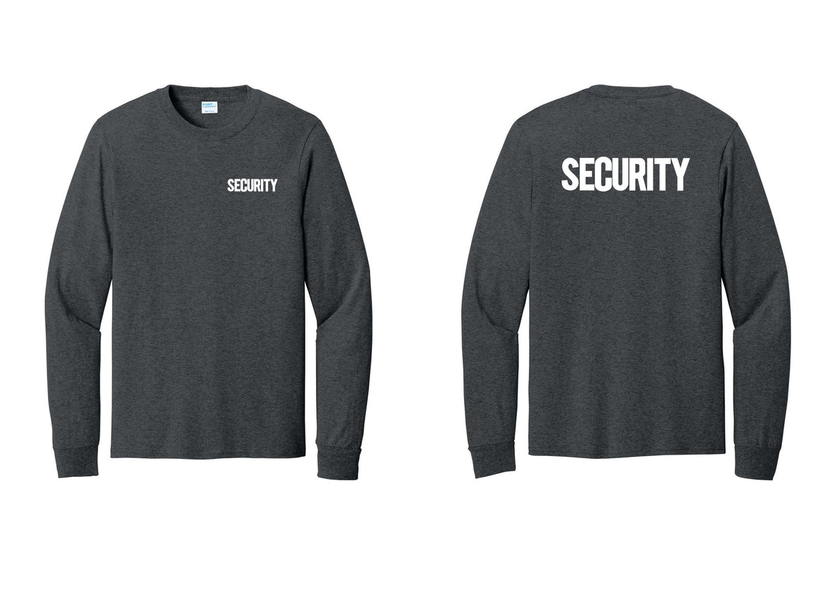 NYC Factory Men's Security Cotton Long Sleeve T-Shirt - Chest + Back - Dark Heather Grey