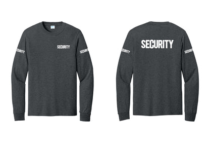 NYC Factory Men's Security Cotton Long Sleeve T-Shirt - Chest + Back + Security Sleeves - Dark Heather Grey