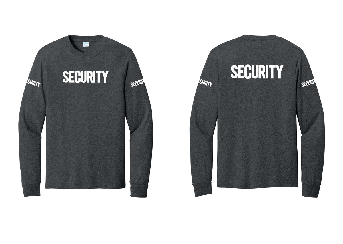 NYC Factory Men's Security Cotton Long Sleeve T-Shirt - Front + Back + Security Sleeves - Dark Heather Grey