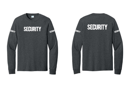 NYC Factory Men's Security Cotton Long Sleeve T-Shirt - Front + Back + Security Sleeves - Dark Heather Grey