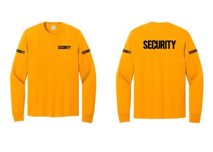 NYC Factory Men's Security Cotton Long Sleeve T-Shirt - Chest + Back + Security Sleeves - Gold