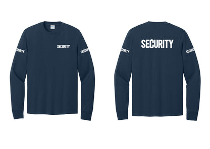 NYC Factory Men's Security Cotton Long Sleeve T-Shirt - Chest + Back + Security Sleeves - Navy
