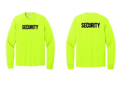 NYC Factory Men's Security Cotton Long Sleeve T-Shirt - Front + Back - Safety Green