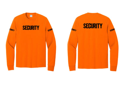 NYC Factory Men's Security Cotton Long Sleeve T-Shirt - Front + Back + Security Sleeves - Safety Orange