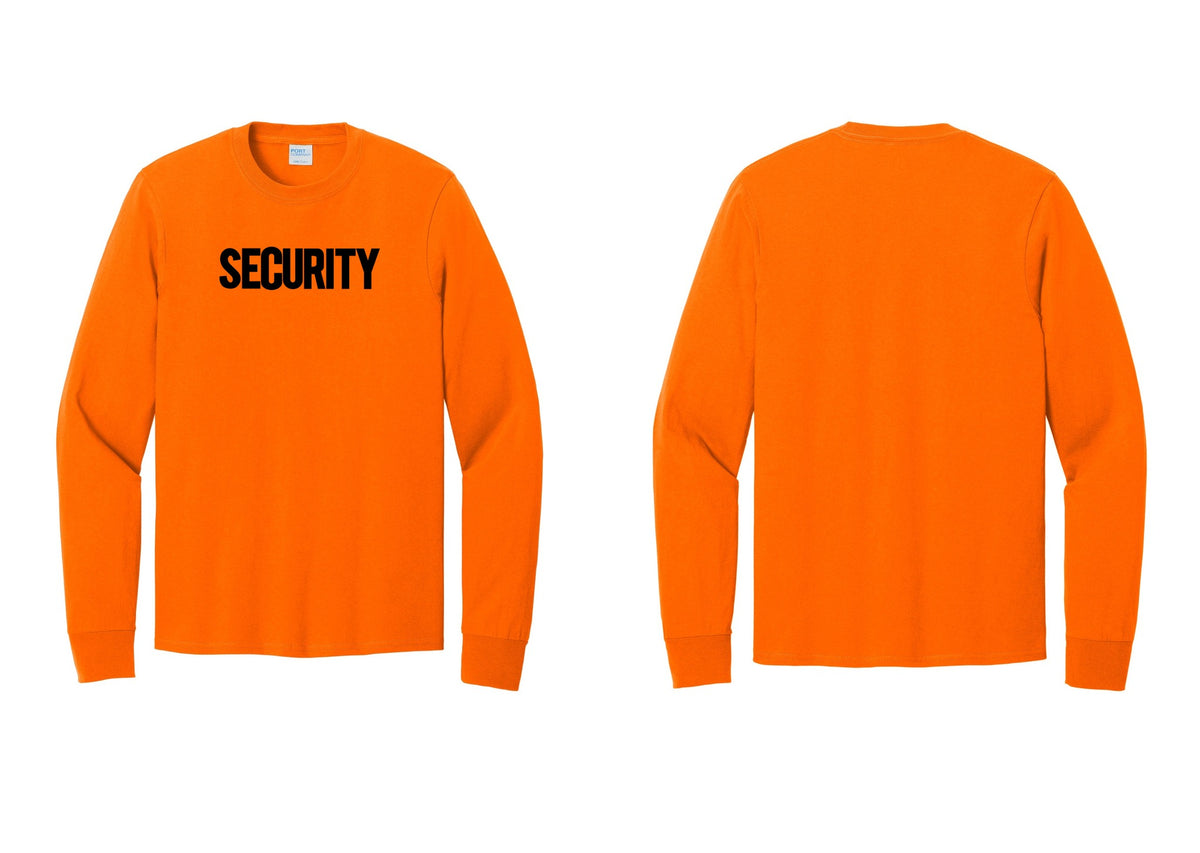 NYC Factory Men's Security Cotton Long Sleeve T-Shirt - Front Only - Safety Orange