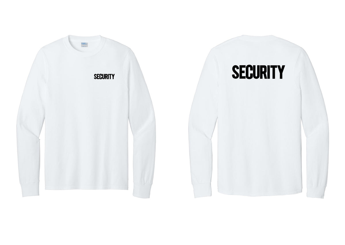 NYC Factory Men's Security Cotton Long Sleeve T-Shirt - Chest + Back - White