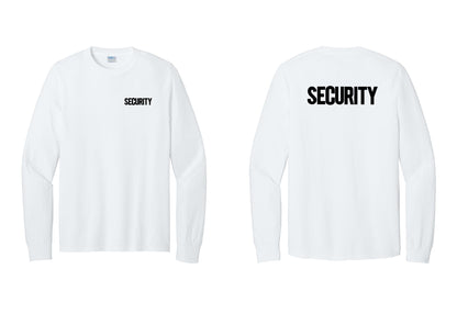 NYC Factory Men's Security Cotton Long Sleeve T-Shirt - Chest + Back - White