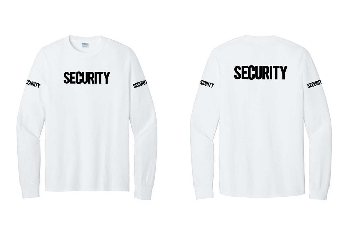 NYC Factory Men's Security Cotton Long Sleeve T-Shirt - Front + Back + Security Sleeves - White