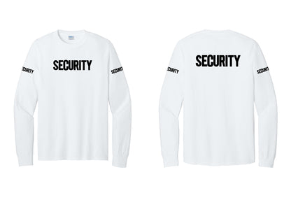 NYC Factory Men's Security Cotton Long Sleeve T-Shirt - Front + Back + Security Sleeves - White