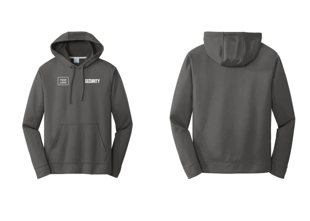 NYC Factory Men's Custom Logo Security Performance Fleece Hooded Sweatshirt - SECURITY + Your Logo - Charcoal