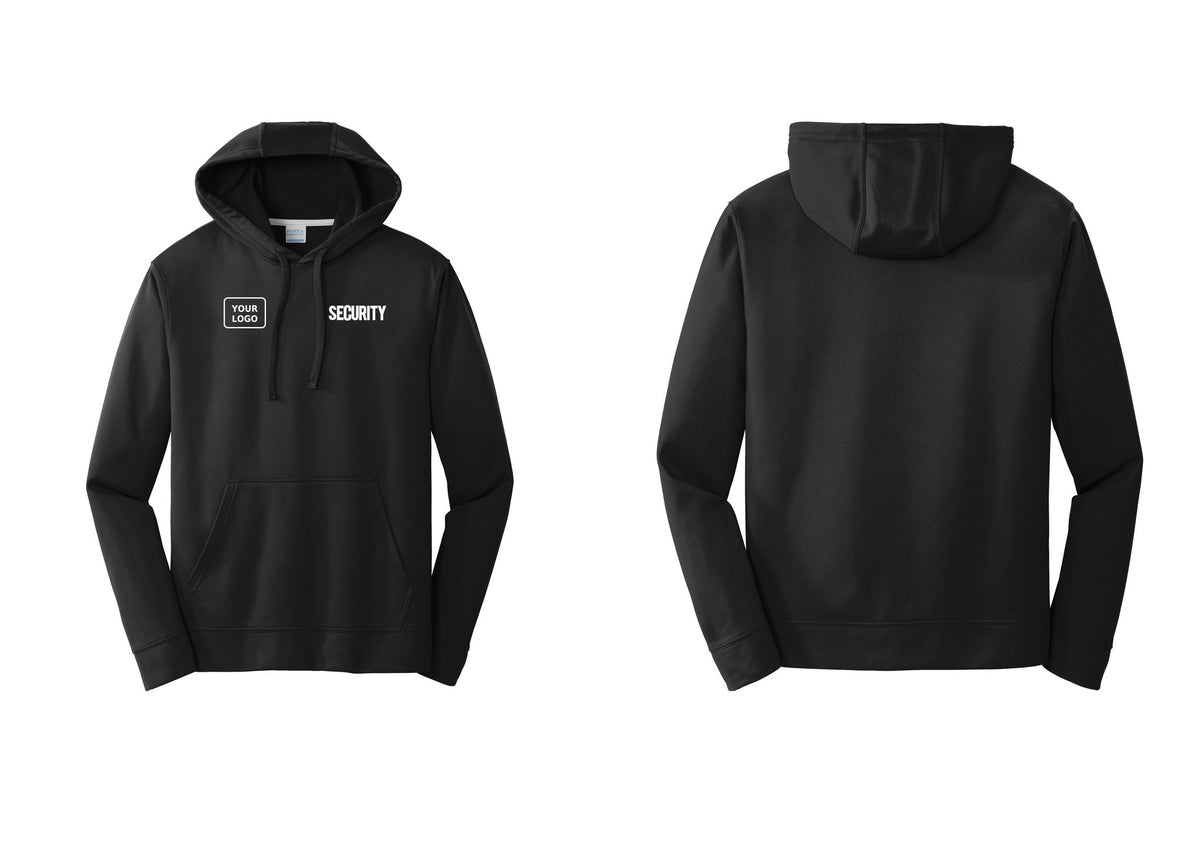NYC Factory Men's Custom Logo Security Performance Fleece Hooded Sweatshirt - SECURITY + Your Logo - Black