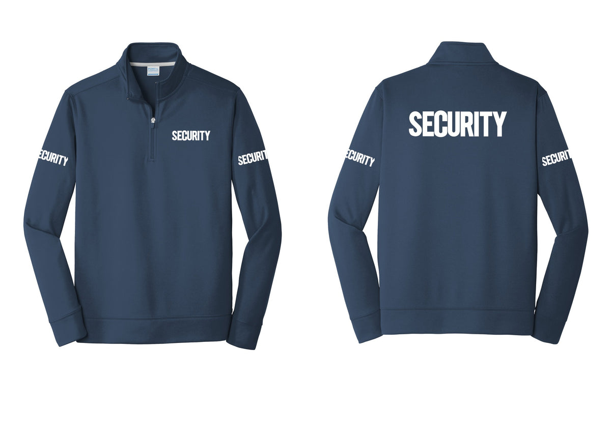 NYC Factory Men's Security Performance Fleece 1/4-Zip Pullover Sweatshirt - Chest + Back + Security Sleeves - Navy
