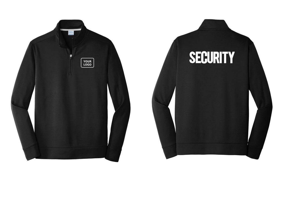 NYC Factory Men's Custom Logo Security Performance Fleece 1/4-Zip Pullover Sweatshirt - Your Logo + Back - Black