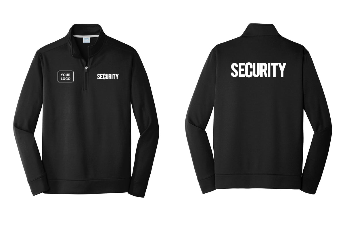 NYC Factory Men's Custom Logo Security Performance Fleece 1/4-Zip Pullover Sweatshirt - SECURITY + Your Logo + Back - Black