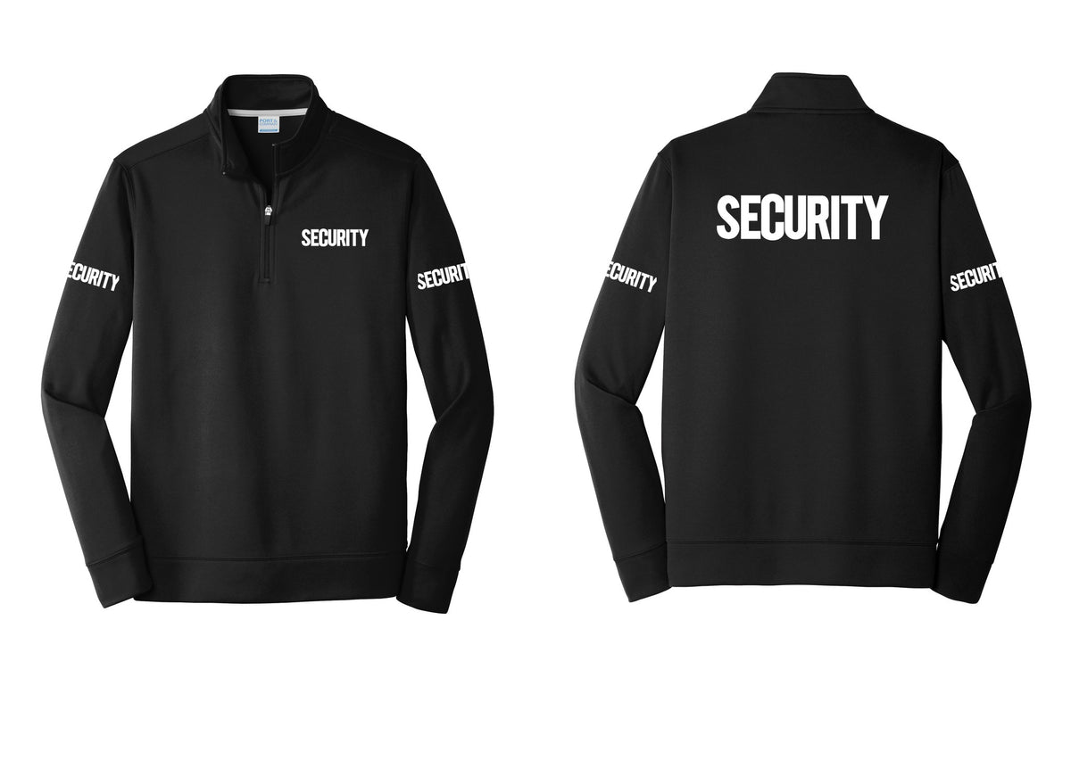 NYC Factory Men's Security Performance Fleece 1/4-Zip Pullover Sweatshirt - Chest + Back + Security Sleeves - Black
