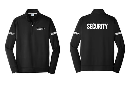 NYC Factory Men's Security Performance Fleece 1/4-Zip Pullover Sweatshirt - Chest + Back + Security Sleeves - Black