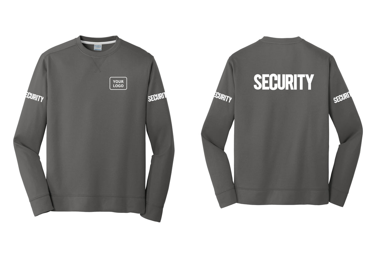 NYC Factory Men's Custom Logo Security Performance Fleece Crewneck Sweatshirt - Your Logo + Back + Security Sleeves - Charcoal