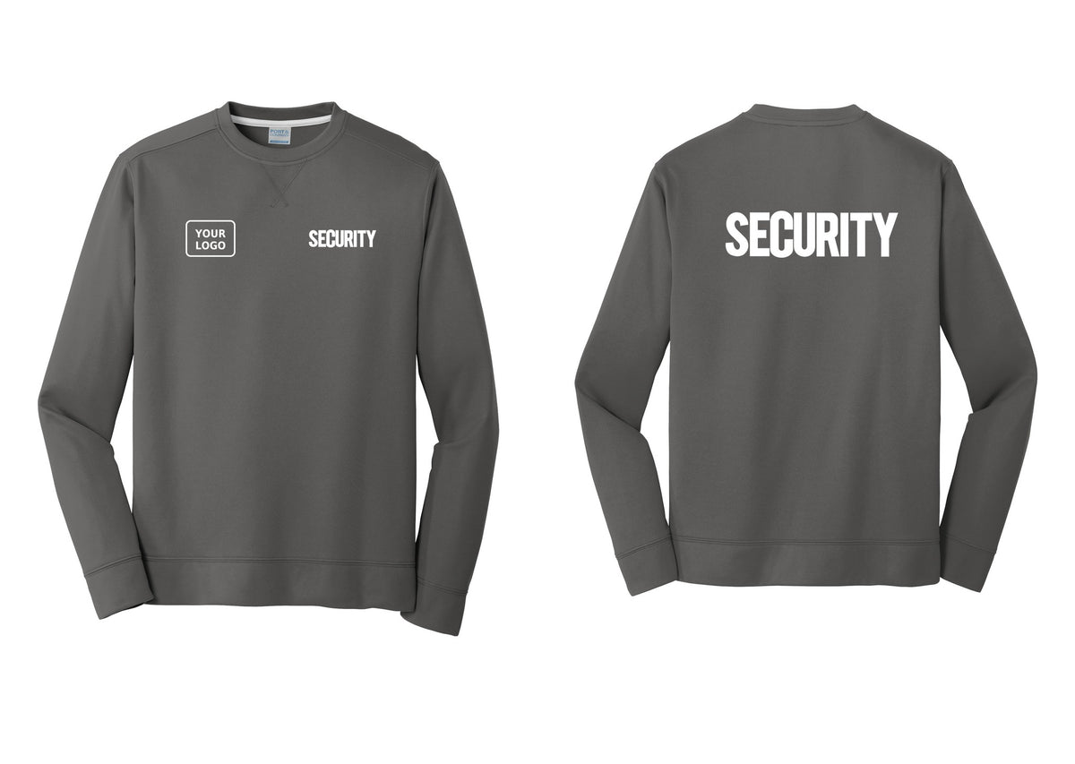 NYC Factory Men's Custom Logo Security Performance Fleece Crewneck Sweatshirt - SECURITY + Your Logo + Back - Charcoal