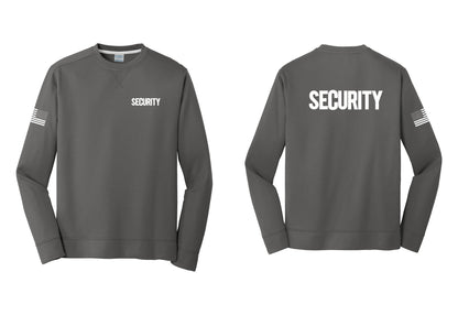 NYC Factory Men's Security Performance Fleece Crewneck Sweatshirt - Chest + Back + US Flag Sleeve - Charcoal