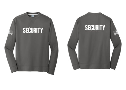 NYC Factory Men's Security Performance Fleece Crewneck Sweatshirt - Front + Back + US Flag Sleeve - Charcoal