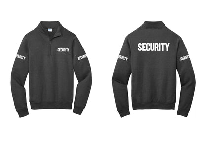 NYC Factory Men's Security Cotton Fleece 1/4-Zip Pullover Sweatshirt - Chest + Back + Security Sleeves - Dark Heather Grey