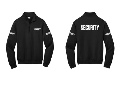 NYC Factory Men's Security Cotton Fleece 1/4-Zip Pullover Sweatshirt - Chest + Back + Security Sleeves - Black