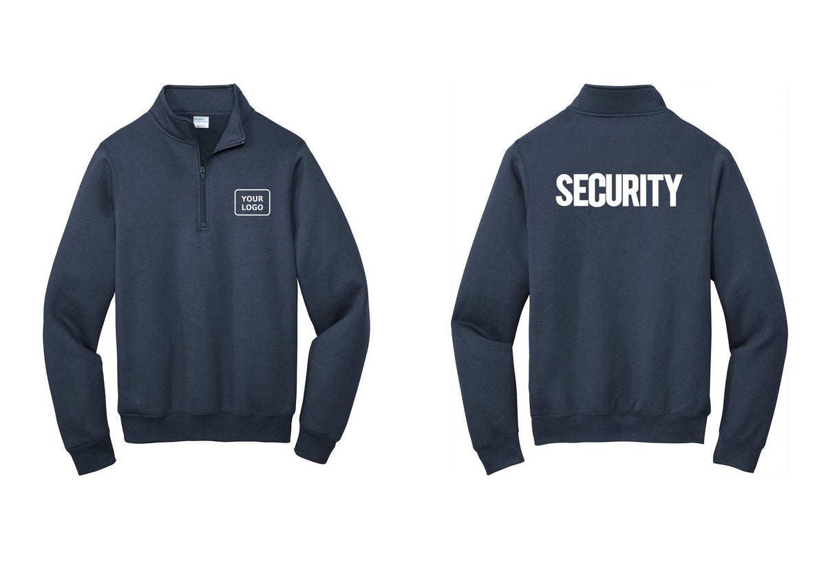 NYC Factory Men's Custom Logo Security Cotton Fleece 1/4-Zip Pullover Sweatshirt - Your Logo + Back - Navy