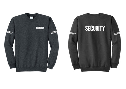 NYC Factory Men's Security Cotton Fleece Crewneck Sweatshirt - Chest + Back + Security Sleeves - Dark Heather Grey