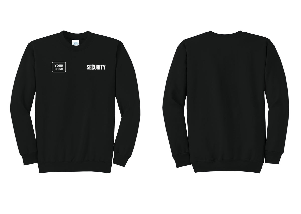NYC Factory Men's Custom Logo Security Cotton Fleece Crewneck Sweatshirt - SECURITY + Your Logo - Black