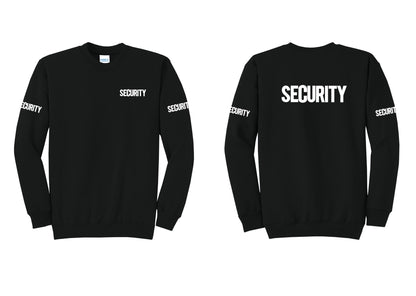 NYC Factory Men's Security Cotton Fleece Crewneck Sweatshirt - Chest + Back + Security Sleeves - Black