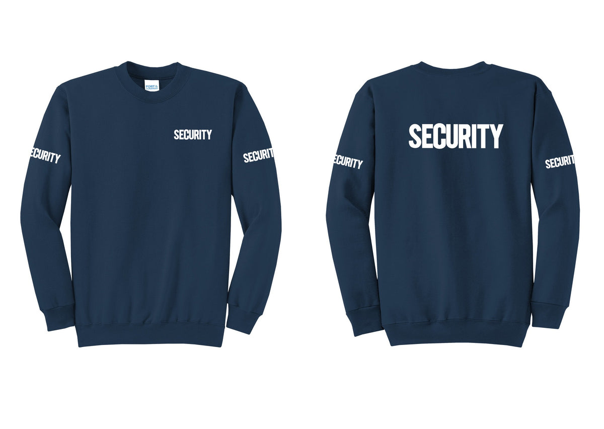 NYC Factory Men's Security Cotton Fleece Crewneck Sweatshirt - Chest + Back + Security Sleeves - Navy
