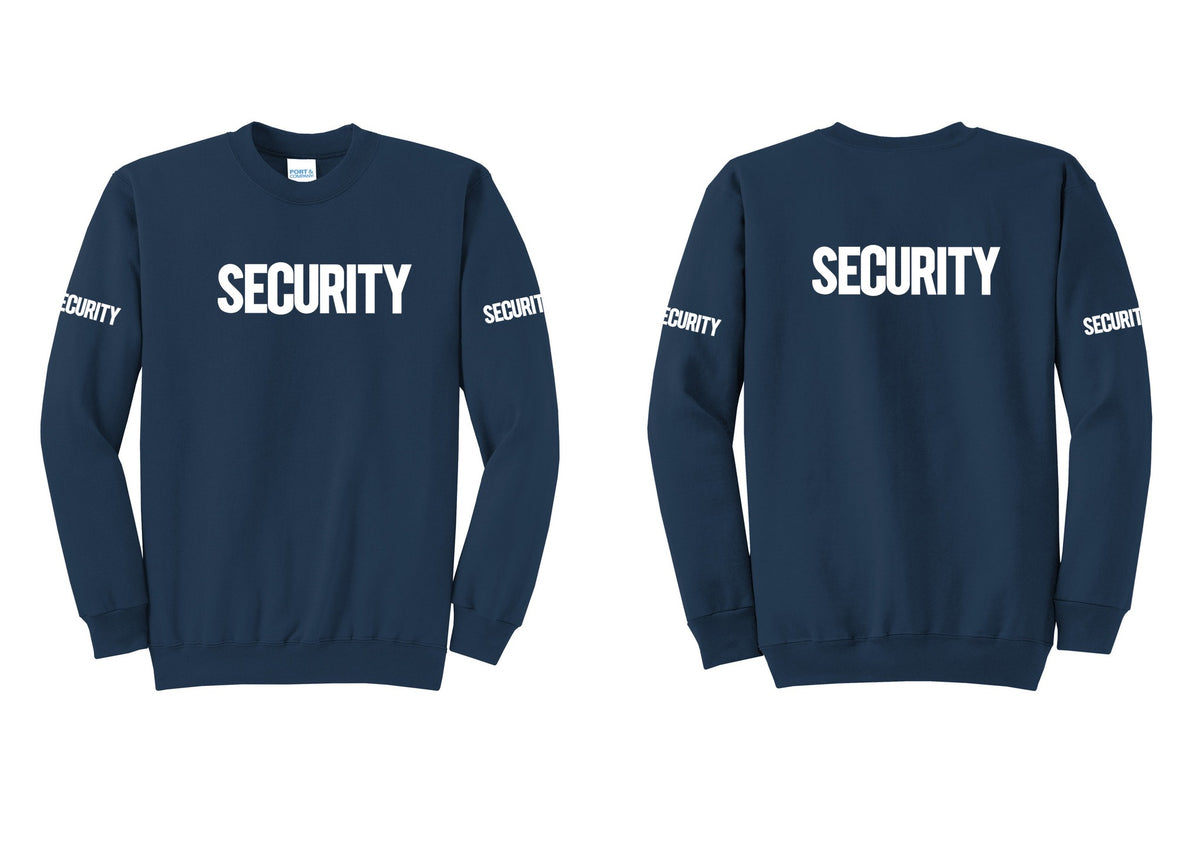 NYC Factory Men's Security Cotton Fleece Crewneck Sweatshirt - Front + Back + Security Sleeves - Navy