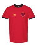 Qatar Soccer Ringer Tee 2026 — Retro National Crest — Red/Black | NYC Factory