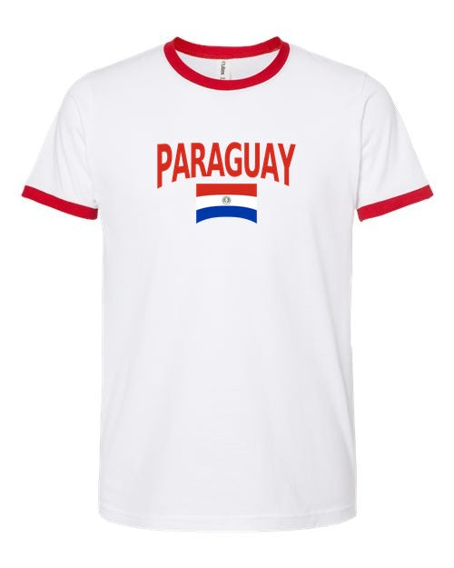 Paraguay Soccer Ringer Tee 2026 — Classic Name & Flag | NYC Factory - NYC Factory