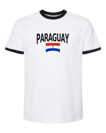 Paraguay Soccer Ringer Tee 2026 — Classic Name & Flag | NYC Factory - NYC Factory