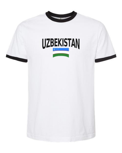 Uzbekistan Soccer Ringer Tee 2026 — Classic Name & Flag | NYC Factory