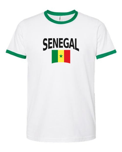 Senegal Soccer Ringer Tee 2026 — Classic Name & Flag | NYC Factory - white_green