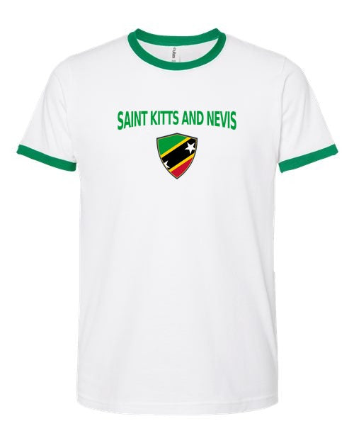 Saint Kitts And Nevis Arched Crest Soccer Ringer Tee — NYC Factory