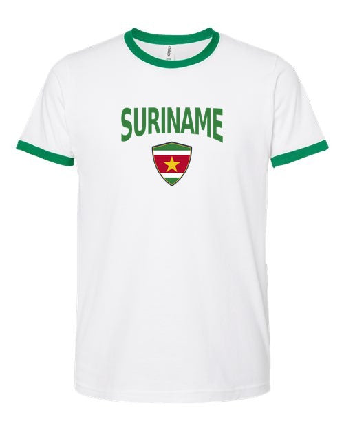 Suriname Arched Crest Soccer Ringer Tee — NYC Factory