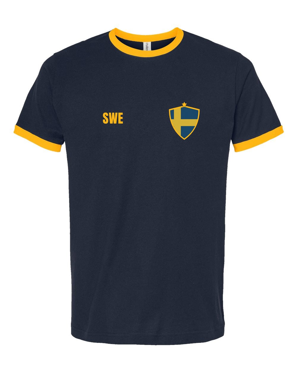 Sweden Soccer Ringer Tee 2026 — Retro National Crest | NYC Factory