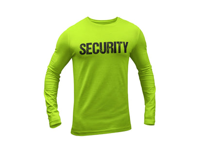 Security Long Sleeve Men's T-Shirt (Distressed Design, Safety Green)